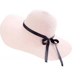 Women's Travel Hats Ladies Big Brim Straw Hat Sun Floppy Wide Brim Hats Bow Knot Folding Beach Solid Outdoor Caps Pink $10.85...