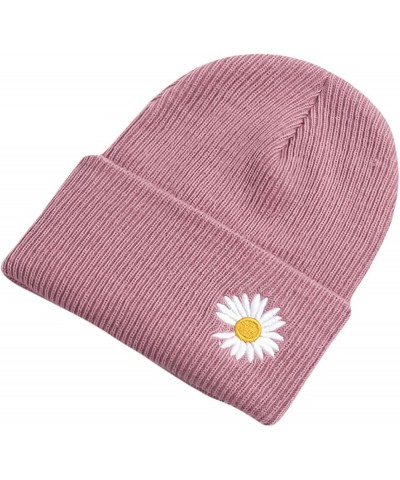 Beanies Hats for Women Men Daisy Embroidery Solid Cool Knitted Hat Girls Mens Skull Cap Cuff Winter Warm Casual Blue $13.01 S...