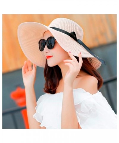 Women's Travel Hats Ladies Big Brim Straw Hat Sun Floppy Wide Brim Hats Bow Knot Folding Beach Solid Outdoor Caps Pink $10.85...