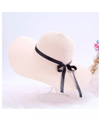 Women's Travel Hats Ladies Big Brim Straw Hat Sun Floppy Wide Brim Hats Bow Knot Folding Beach Solid Outdoor Caps Pink $10.85...