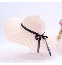 Women's Travel Hats Ladies Big Brim Straw Hat Sun Floppy Wide Brim Hats Bow Knot Folding Beach Solid Outdoor Caps Pink $10.85...