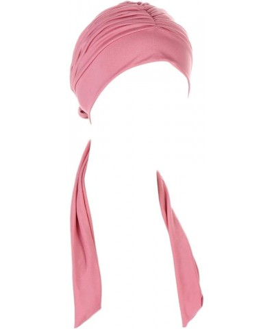 Islam Muslim Turban Hat for Women Solid Color Head Wrap Cover Hats Pleated Cancer Chemo Headscarf Hat Lady Pink $5.72 Skullie...