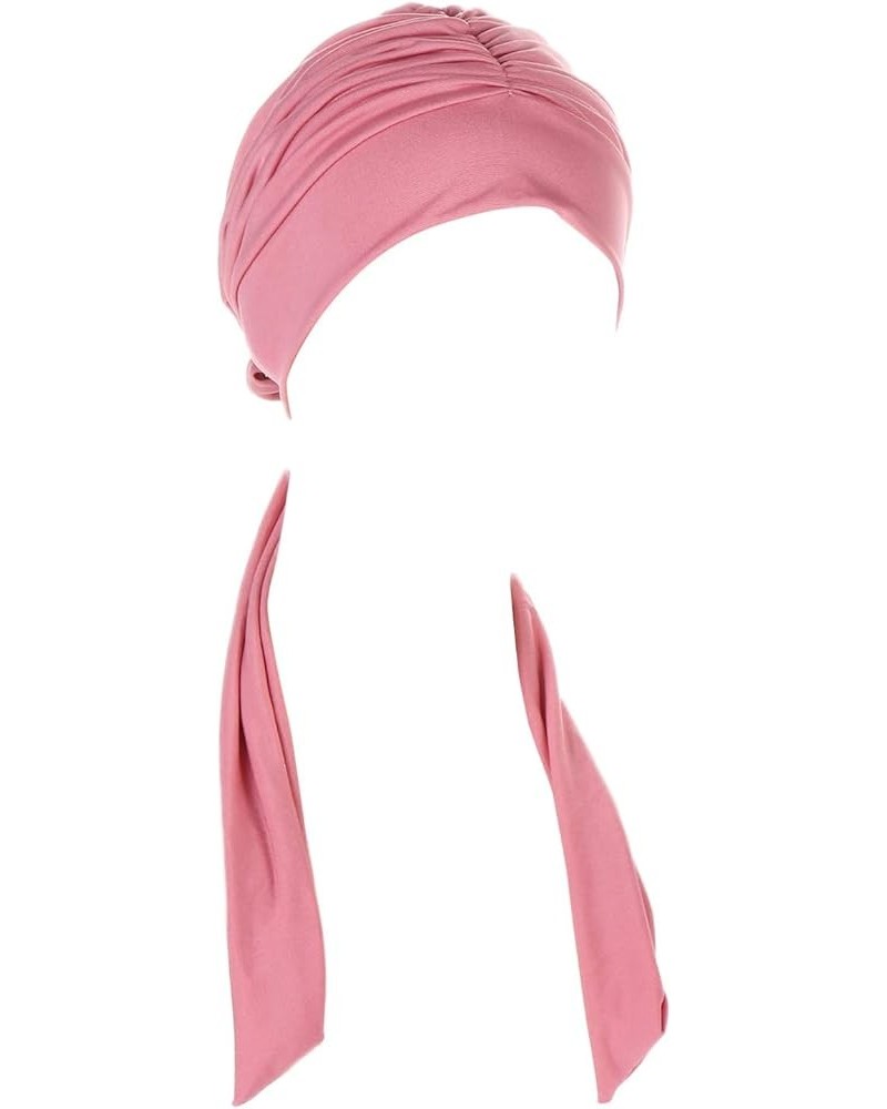 Islam Muslim Turban Hat for Women Solid Color Head Wrap Cover Hats Pleated Cancer Chemo Headscarf Hat Lady Pink $5.72 Skullie...