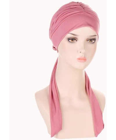 Islam Muslim Turban Hat for Women Solid Color Head Wrap Cover Hats Pleated Cancer Chemo Headscarf Hat Lady Pink $5.72 Skullie...