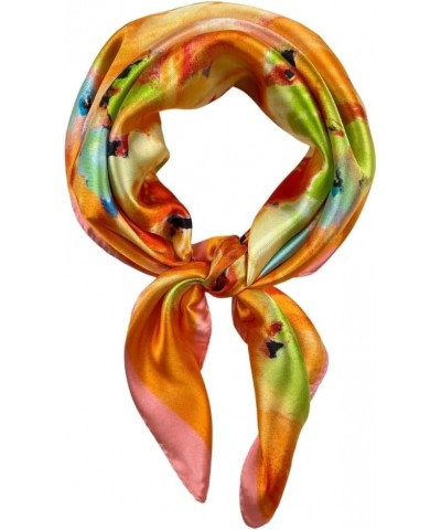 Women's Fashion Scarf or Bandana Shiny Silk Feel Head or Neck Square Small & Large Pansies Watercolor, Orange, 23x23in $10.19...