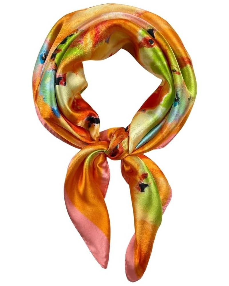 Women's Fashion Scarf or Bandana Shiny Silk Feel Head or Neck Square Small & Large Pansies Watercolor, Orange, 23x23in $10.19...