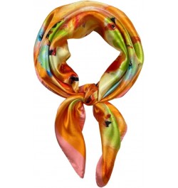 Women's Fashion Scarf or Bandana Shiny Silk Feel Head or Neck Square Small & Large Pansies Watercolor, Orange, 23x23in $10.19...