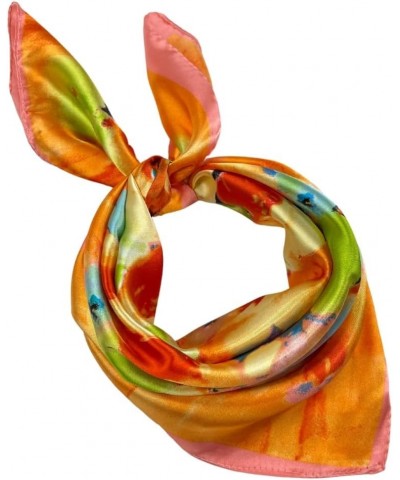 Women's Fashion Scarf or Bandana Shiny Silk Feel Head or Neck Square Small & Large Pansies Watercolor, Orange, 23x23in $10.19...