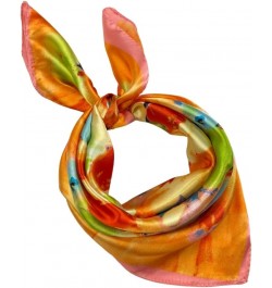 Women's Fashion Scarf or Bandana Shiny Silk Feel Head or Neck Square Small & Large Pansies Watercolor, Orange, 23x23in $10.19...