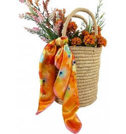 Women's Fashion Scarf or Bandana Shiny Silk Feel Head or Neck Square Small & Large Pansies Watercolor, Orange, 23x23in $10.19...