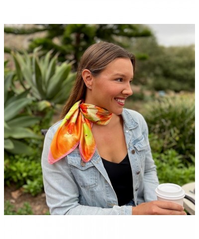 Women's Fashion Scarf or Bandana Shiny Silk Feel Head or Neck Square Small & Large Pansies Watercolor, Orange, 23x23in $10.19...