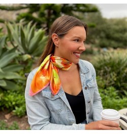 Women's Fashion Scarf or Bandana Shiny Silk Feel Head or Neck Square Small & Large Pansies Watercolor, Orange, 23x23in $10.19...