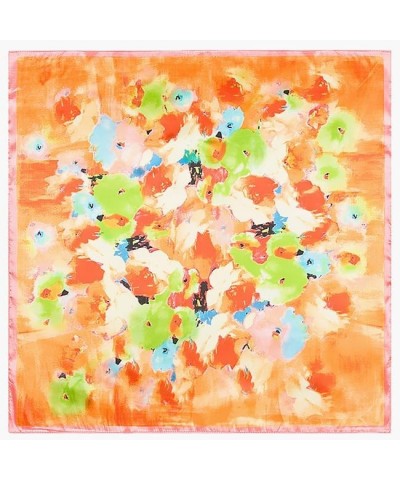 Women's Fashion Scarf or Bandana Shiny Silk Feel Head or Neck Square Small & Large Pansies Watercolor, Orange, 23x23in $10.19...