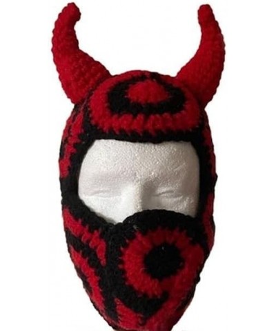 Cute Eye Exposed Ox Horn Mask with Halloween Winter Warmer Knit Hat Cold Winter Skiing Gift for Adult Teenagers Red $17.59 Sk...