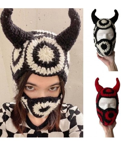 Cute Eye Exposed Ox Horn Mask with Halloween Winter Warmer Knit Hat Cold Winter Skiing Gift for Adult Teenagers Red $17.59 Sk...