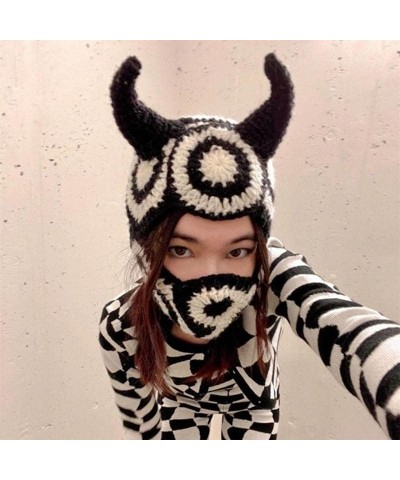 Cute Eye Exposed Ox Horn Mask with Halloween Winter Warmer Knit Hat Cold Winter Skiing Gift for Adult Teenagers Red $17.59 Sk...