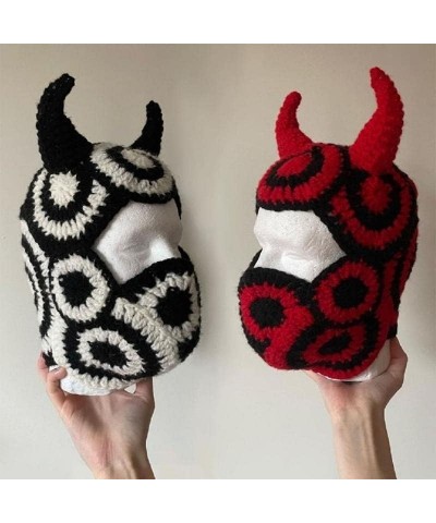 Cute Eye Exposed Ox Horn Mask with Halloween Winter Warmer Knit Hat Cold Winter Skiing Gift for Adult Teenagers Red $17.59 Sk...