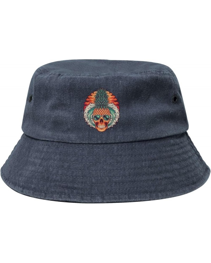 Pineapple Skeleton Bucket Hat for Women Men Summer Travel Sun Hat Outdoor Cap Funny Bucket Hats Navy Blue $11.48 Bucket Hats