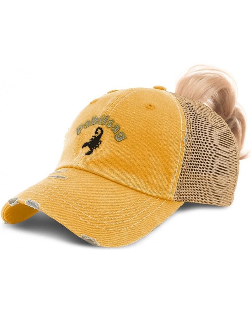 Custom Womens Ponytail Cap Pabilsag Mythical Creatures Creature Cotton Fairy Distressed Trucker Hat Mustard Design Only $13.5...