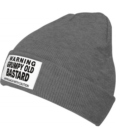 Funny Warning Grumpys Old Bastards Approachs with Caution Beanie Hat Women Knitted Warm Hat Men Knit Skull Cap Black Deep Hea...