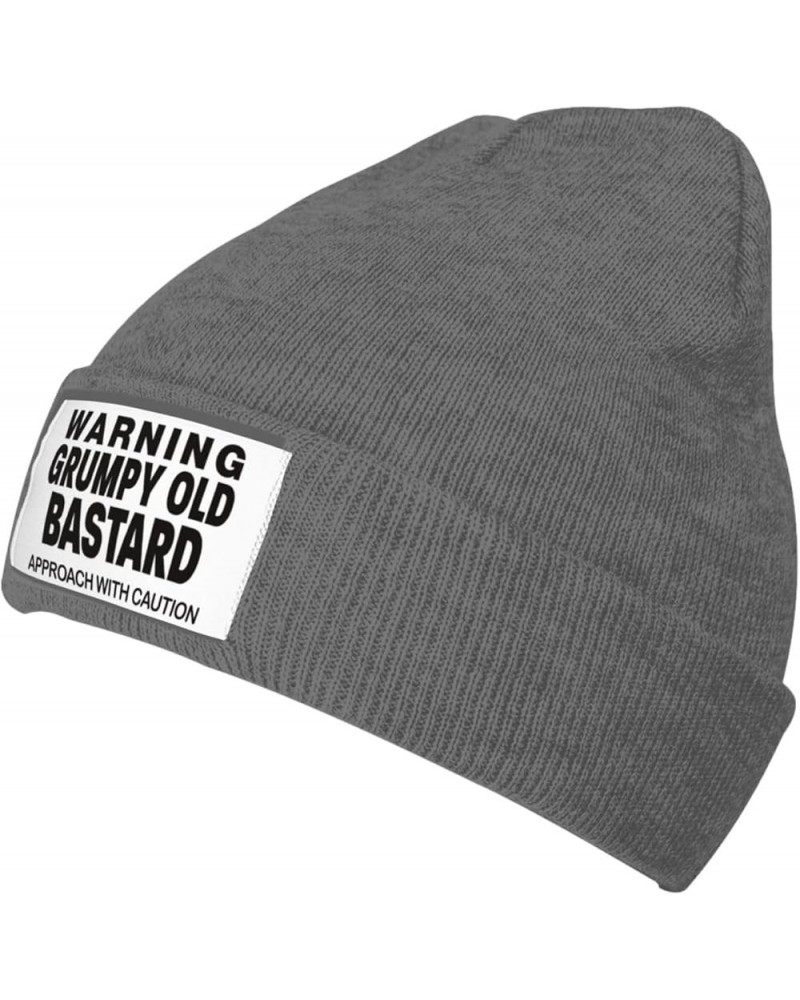 Funny Warning Grumpys Old Bastards Approachs with Caution Beanie Hat Women Knitted Warm Hat Men Knit Skull Cap Black Deep Hea...