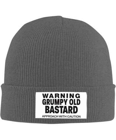 Funny Warning Grumpys Old Bastards Approachs with Caution Beanie Hat Women Knitted Warm Hat Men Knit Skull Cap Black Deep Hea...