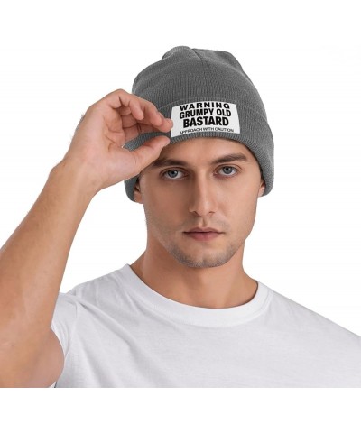 Funny Warning Grumpys Old Bastards Approachs with Caution Beanie Hat Women Knitted Warm Hat Men Knit Skull Cap Black Deep Hea...