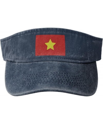 Flag of North Vietnam Sun Visor Hats for Women Men Sun Hat Vintage Golf Hat Adjustable Baseball Cap Navy Blue $9.90 Visors