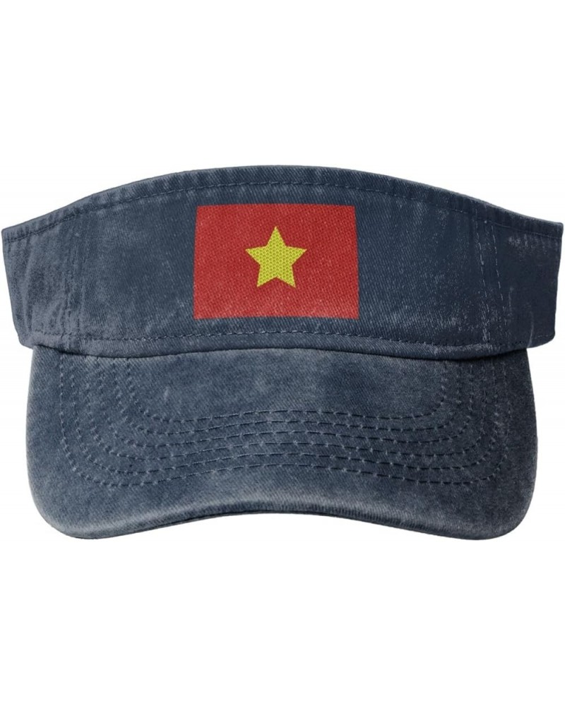 Flag of North Vietnam Sun Visor Hats for Women Men Sun Hat Vintage Golf Hat Adjustable Baseball Cap Navy Blue $9.90 Visors