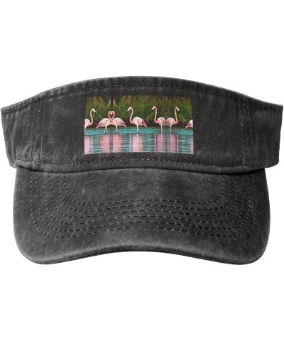 Two Flamingos Adult Sunscreen Visor Hats Womens Men Wide Brim Beach Sun Visor Hat Open Top Design Black $10.88 Visors