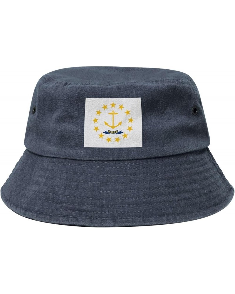 Flag of Rhode Island Bucket Hat for Men Women Outdoor Washed Cotton Sun Hats Travel Beach Hat Navy Blue $13.15 Bucket Hats