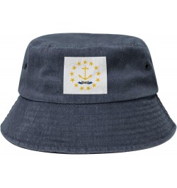 Flag of Rhode Island Bucket Hat for Men Women Outdoor Washed Cotton Sun Hats Travel Beach Hat Navy Blue $13.15 Bucket Hats