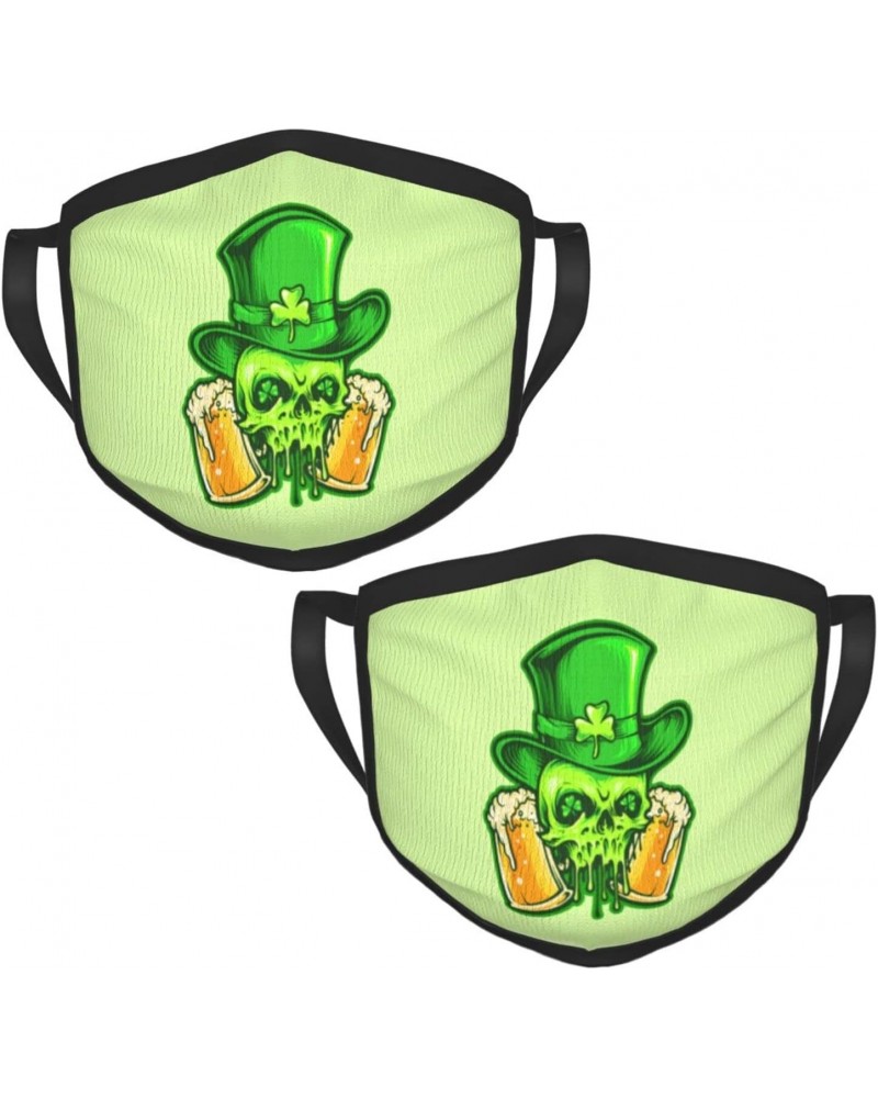 St. Patrick's Skull with Two Beer Glasses Face Mask 2 Pcs Face Cover Reusable Washable Breathable for Men Women Balaclavas Ba...