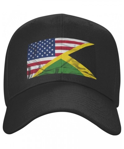 American Flag and Jamaican Flag Half Hat Unisex Dad Truck Casual Hat Baseball Cap Black $12.64 Baseball Caps