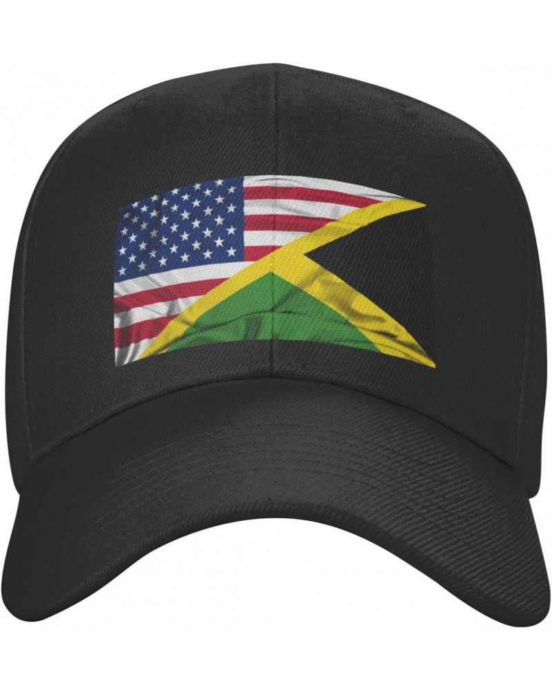 American Flag and Jamaican Flag Half Hat Unisex Dad Truck Casual Hat Baseball Cap Black $12.64 Baseball Caps