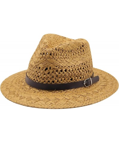 Man Straw Sun Hat Wide Brim Beach Foldable Cap Big Bone Men Plus Size Summer Women Fedora Hat Khaki $17.36 Sun Hats