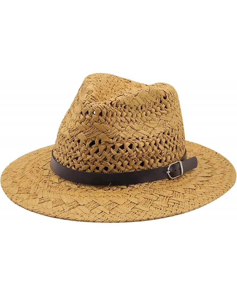 Man Straw Sun Hat Wide Brim Beach Foldable Cap Big Bone Men Plus Size Summer Women Fedora Hat Khaki $17.36 Sun Hats