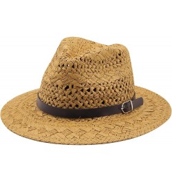 Man Straw Sun Hat Wide Brim Beach Foldable Cap Big Bone Men Plus Size Summer Women Fedora Hat Khaki $17.36 Sun Hats