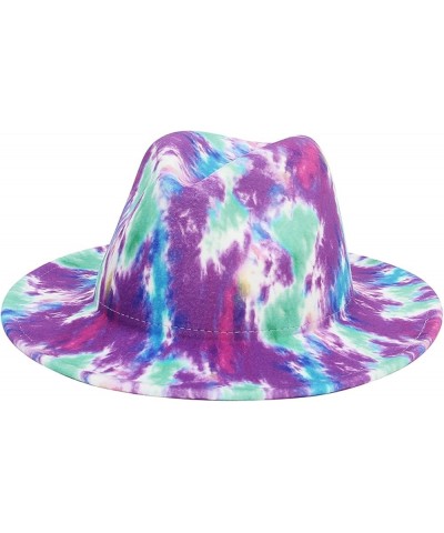 Women Fedoras Hats Tie Dye Big Brim Panama Hats for Men Outdoor Print Trilby Felt Hat Cowboy Cowgirl Sombreros 6 $15.91 Fedoras