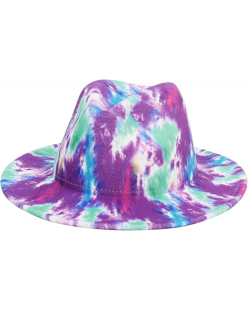 Women Fedoras Hats Tie Dye Big Brim Panama Hats for Men Outdoor Print Trilby Felt Hat Cowboy Cowgirl Sombreros 6 $15.91 Fedoras