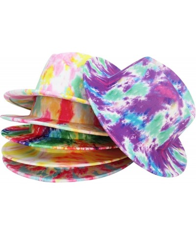 Women Fedoras Hats Tie Dye Big Brim Panama Hats for Men Outdoor Print Trilby Felt Hat Cowboy Cowgirl Sombreros 6 $15.91 Fedoras