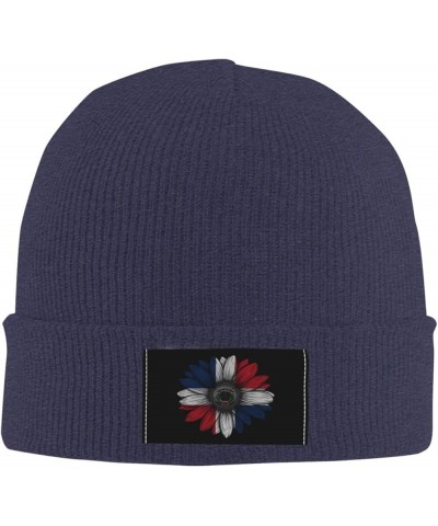 Vintage Sunflower Dominican Republic Flag Unisex Winter Knit Hat Black Navy Blue $12.68 Skullies & Beanies