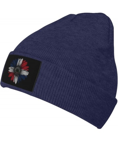 Vintage Sunflower Dominican Republic Flag Unisex Winter Knit Hat Black Navy Blue $12.68 Skullies & Beanies