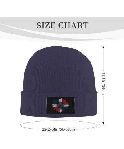 Vintage Sunflower Dominican Republic Flag Unisex Winter Knit Hat Black Navy Blue $12.68 Skullies & Beanies