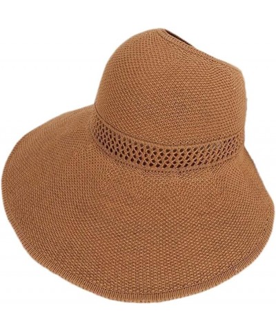 Women Summer Big Wide Brim Straw Hat Ponytailtail Beach Sun Hats Hollow Ribbon Bows Cap 56-60cm B Khaki $9.89 Sun Hats