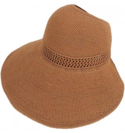 Women Summer Big Wide Brim Straw Hat Ponytailtail Beach Sun Hats Hollow Ribbon Bows Cap 56-60cm B Khaki $9.89 Sun Hats