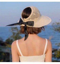 Women Summer Big Wide Brim Straw Hat Ponytailtail Beach Sun Hats Hollow Ribbon Bows Cap 56-60cm B Khaki $9.89 Sun Hats