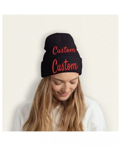 Custom Baggy Winter Summer Hat Soft Warm for Mens Womens Unisex Hats Black $9.32 Skullies & Beanies