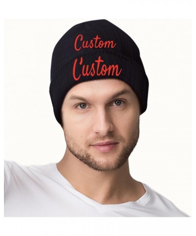 Custom Baggy Winter Summer Hat Soft Warm for Mens Womens Unisex Hats Black $9.32 Skullies & Beanies