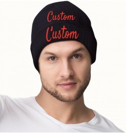 Custom Baggy Winter Summer Hat Soft Warm for Mens Womens Unisex Hats Black $9.32 Skullies & Beanies